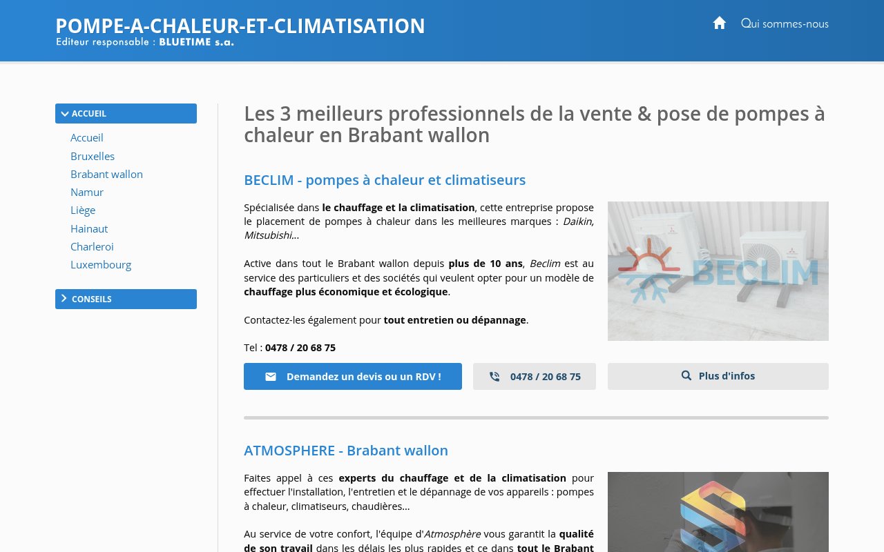 Apercu du site Climatisation & pompe à chaleur en Brabant wallon