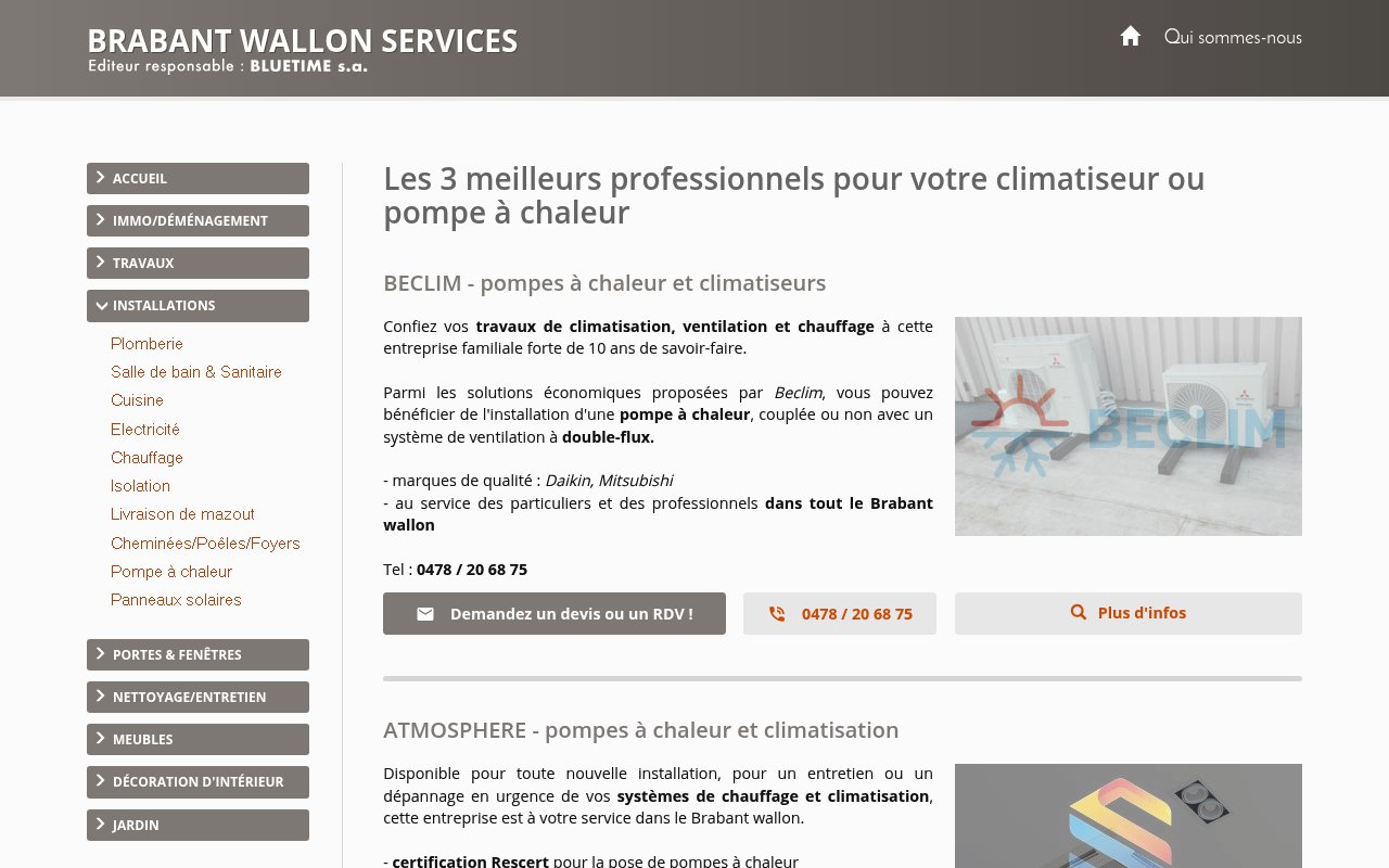 Apercu du site Top 3 des installateurs de pompes à chaleur dans le Braba...