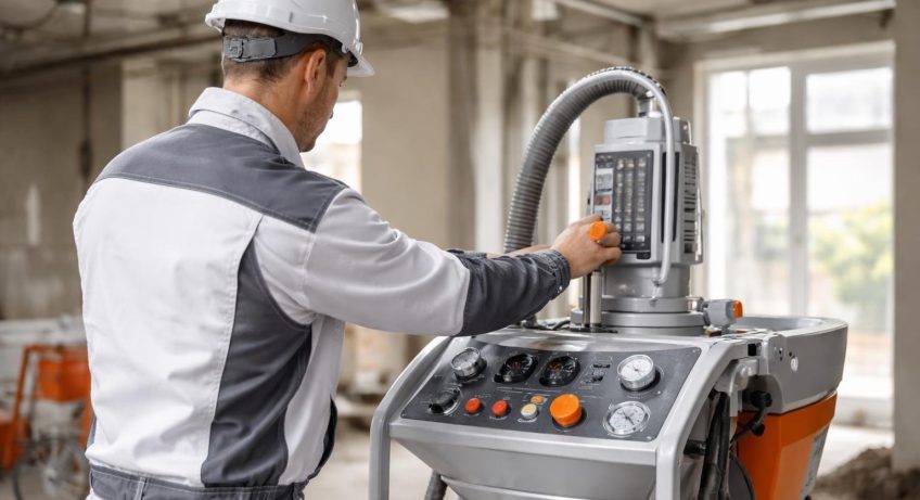 professionnel-combinaison-machine-projection-chantier